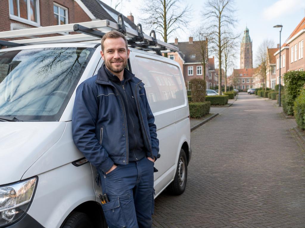 Servicemonteur bij zijn bus